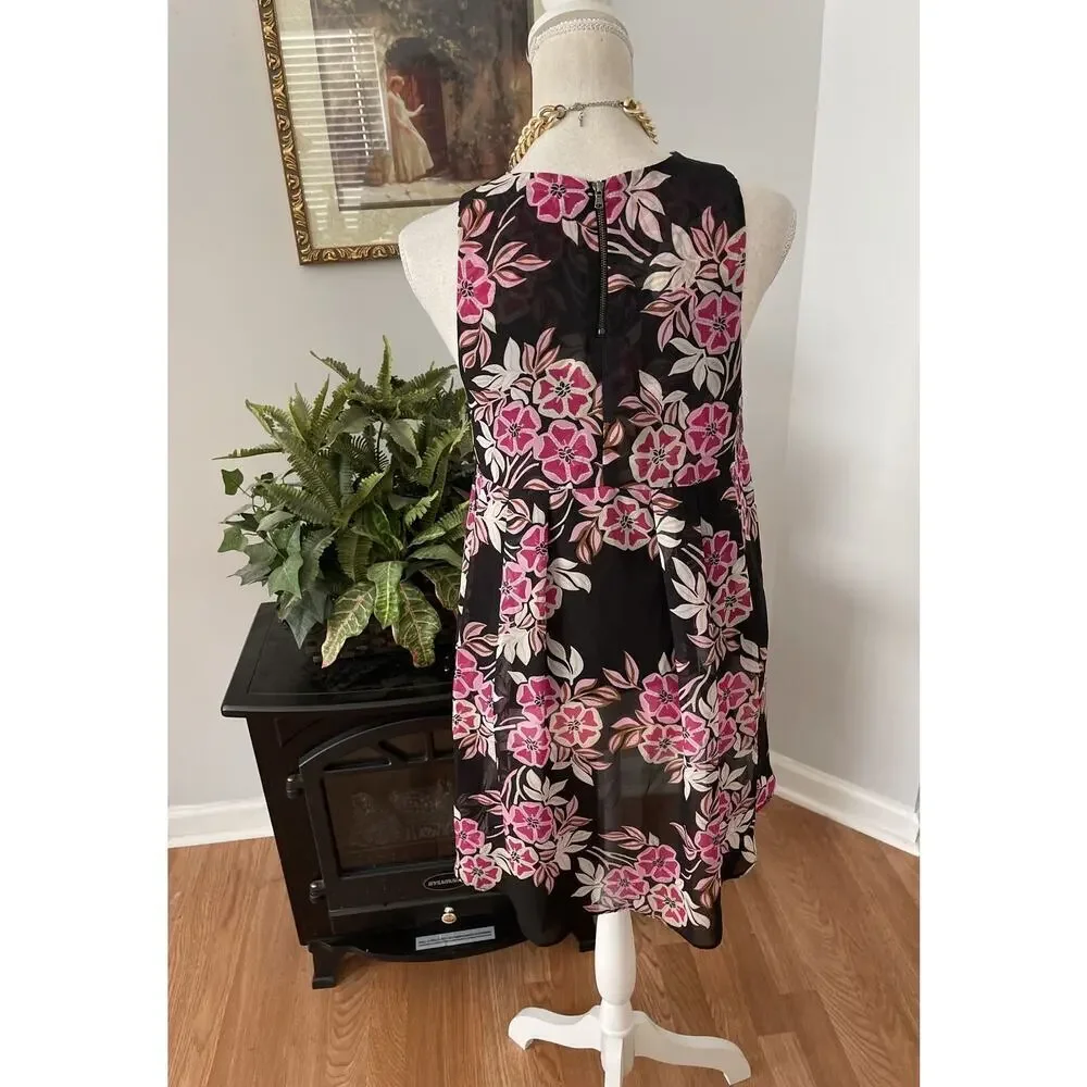AXYEH Womens Small High Neck High And Low Sleeveless Floral Lined Collarless - Picture 5 of 11